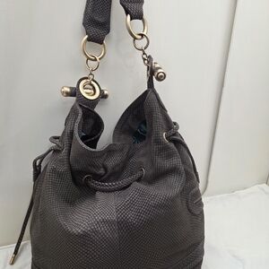 Bill Blass Large Brown Leather Slouchy Bucket Bag | Drawstring